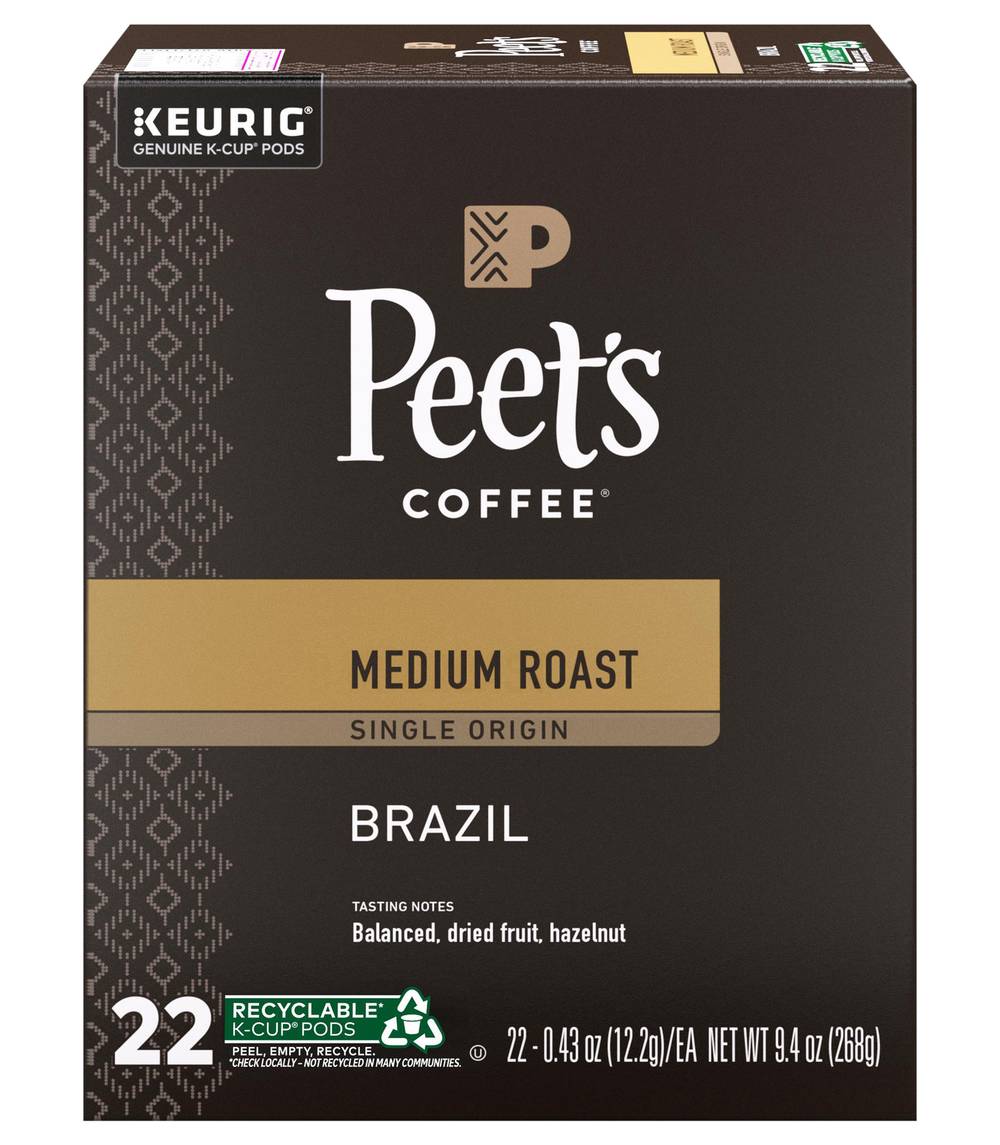 Peet's Coffee Brazil Medium Roast Coffee Pods (8.8 oz)