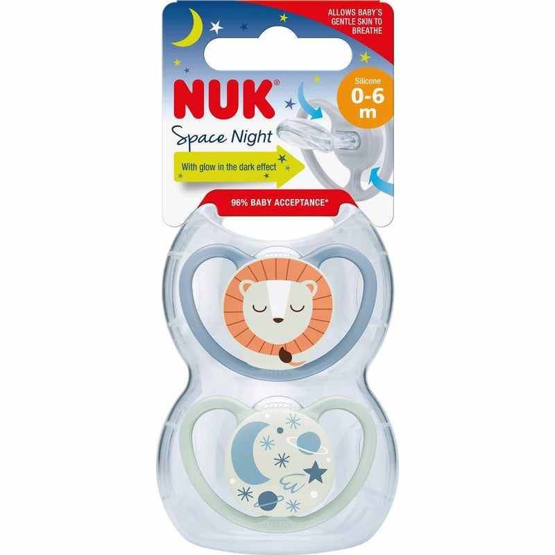 NUK SpaceN Sil Soother 0-6m Asst 2pk