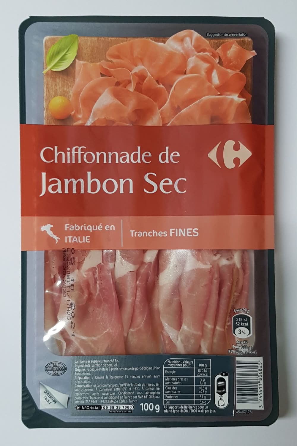 Carrefour - Chiffonnade de jambon sec tranches fines (100g)