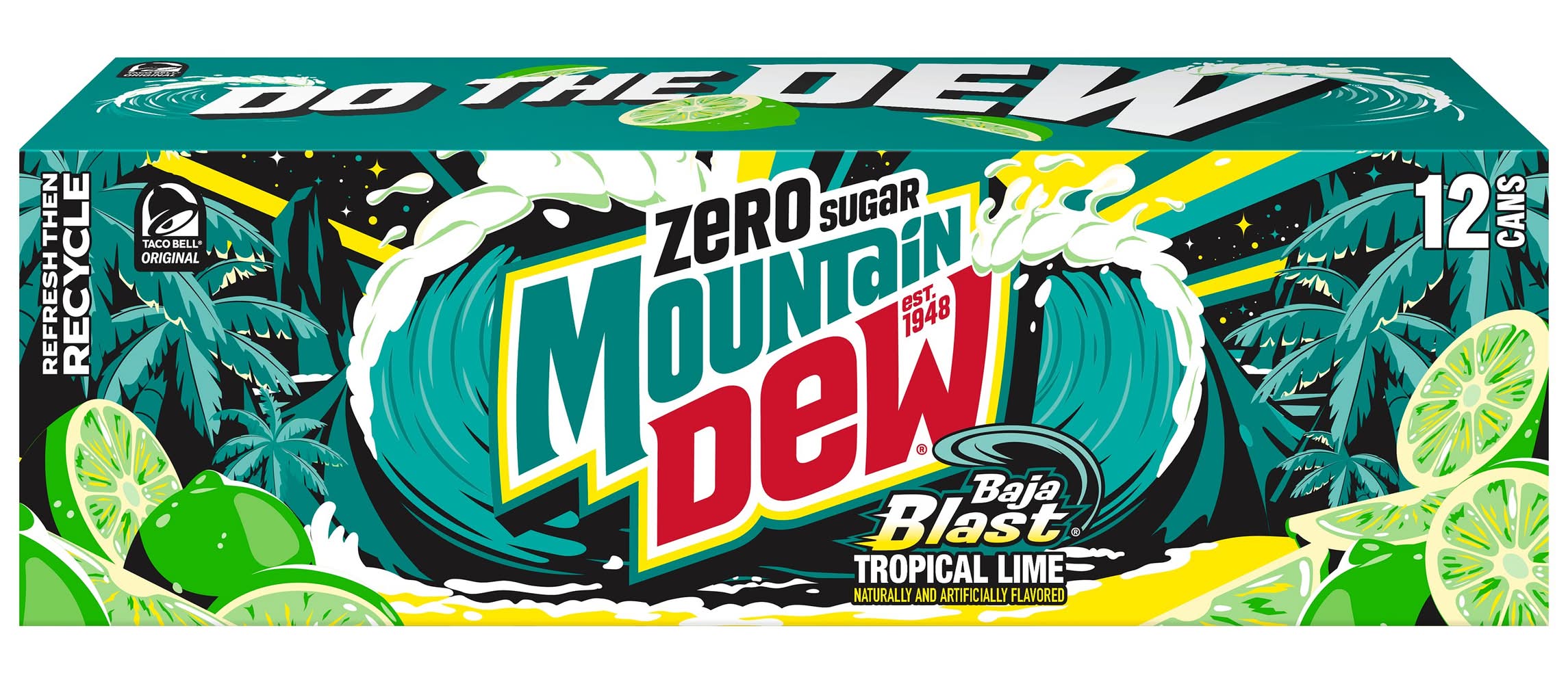 Mountain Dew Zero Sugar Soda, Baja Blast (12 x 12 fl oz)