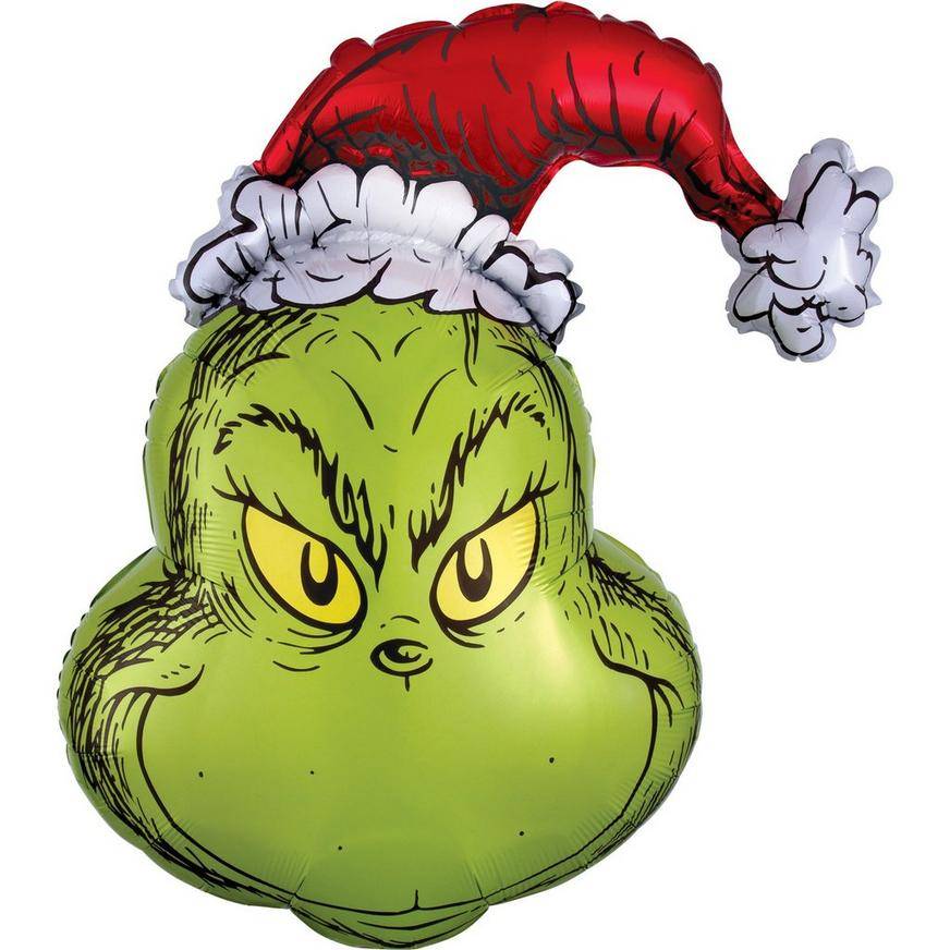 Uninflated Smiling Grinch Head Foil Balloon, 26in x 29in - Dr. Seuss How the Grinch Stole Christmas