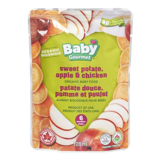 Baby gourmet purée de patate douce, pomme et poulet biologique en pochette pour bébés de 6 mois et plus (128 ml) - sweet potato apple & chicken (128 ml)
