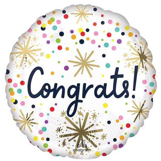 Inflated Confetti Sprinkle Congrats Foil Balloon, 18inch, Assorted