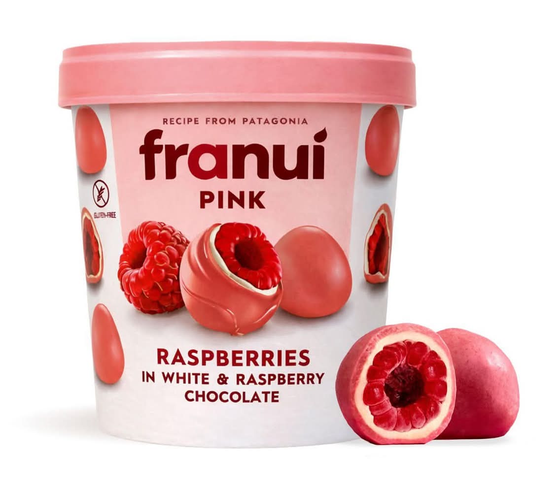 Franuí - Pink framboises enrobées de chocolat blanc et chocolat à la framboise (150g)