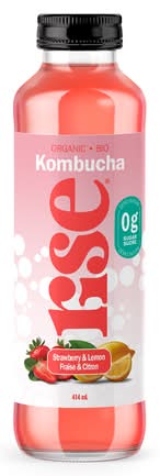 Rise Organic Low-Sugar Kombucha, Strawberry-Lemon (414 ml)