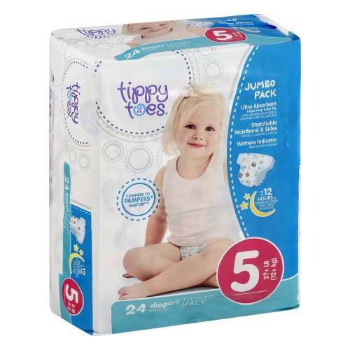 Tippy Toes Diapers, Size 5 (24 diapers)