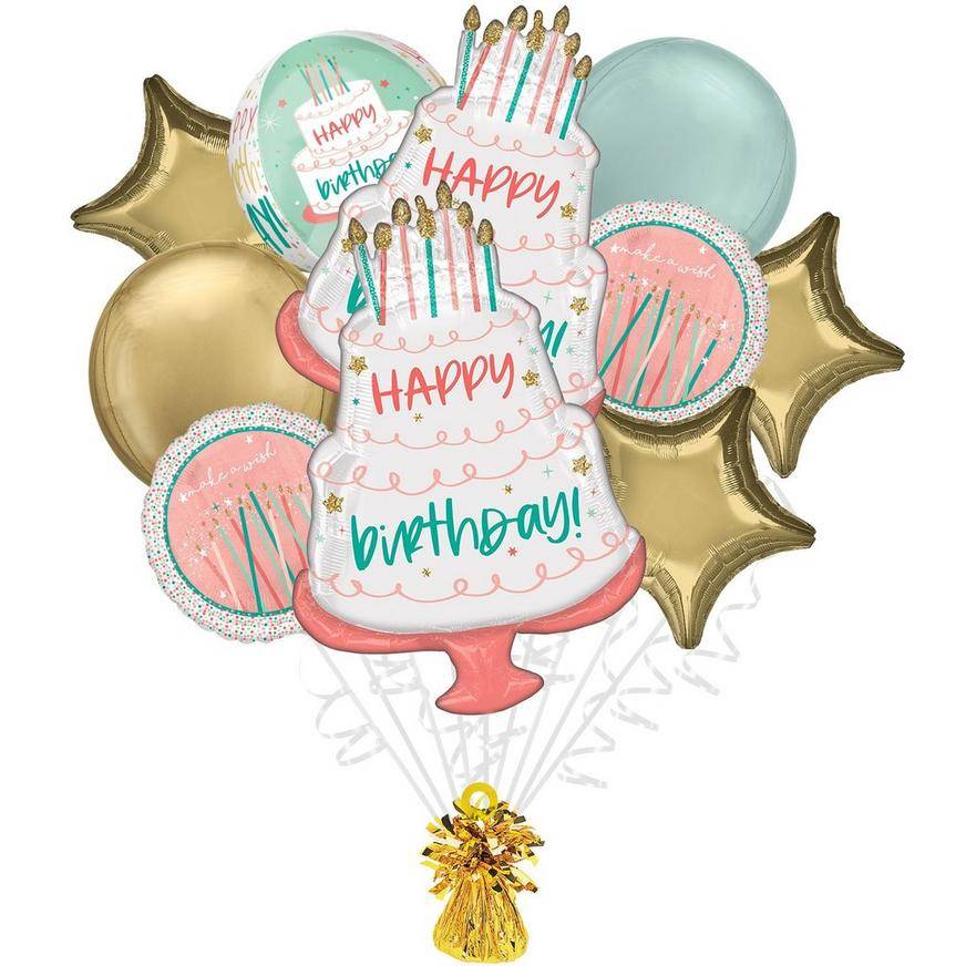 Uninflated Premium Happy Cake Day Birthday Foil Balloon Bouquet, 8pc
