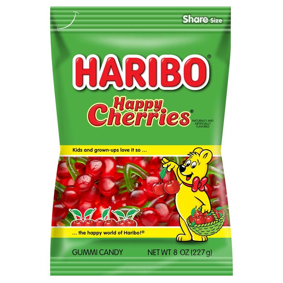 Haribo Happy Cherries Gummi Candy, pack Of 1 (8oz peg bag)