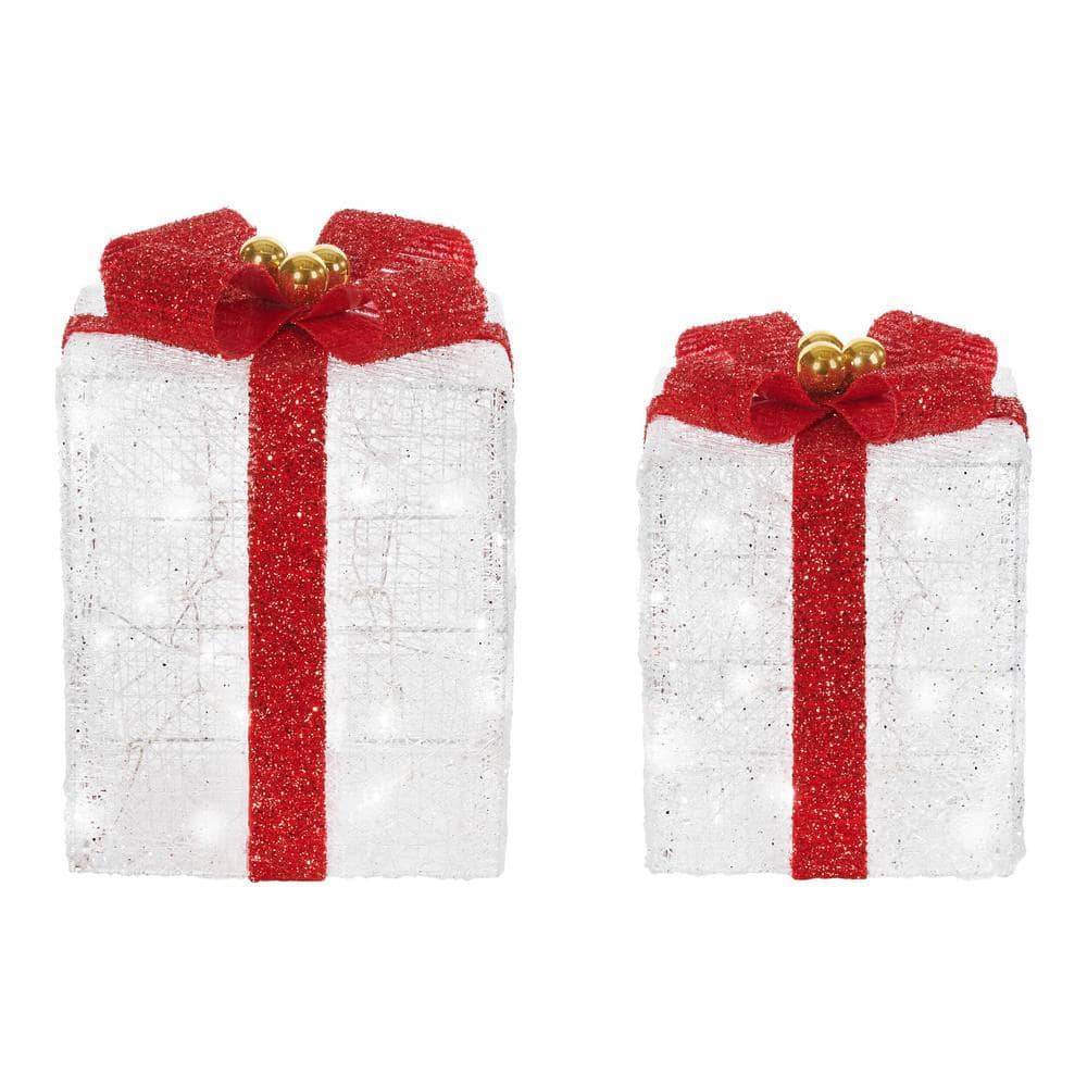 Home Accents Holiday 2-Piece Icicle Shimmer Twinkling Led Gift. Boxes Holiday Yard Decoration