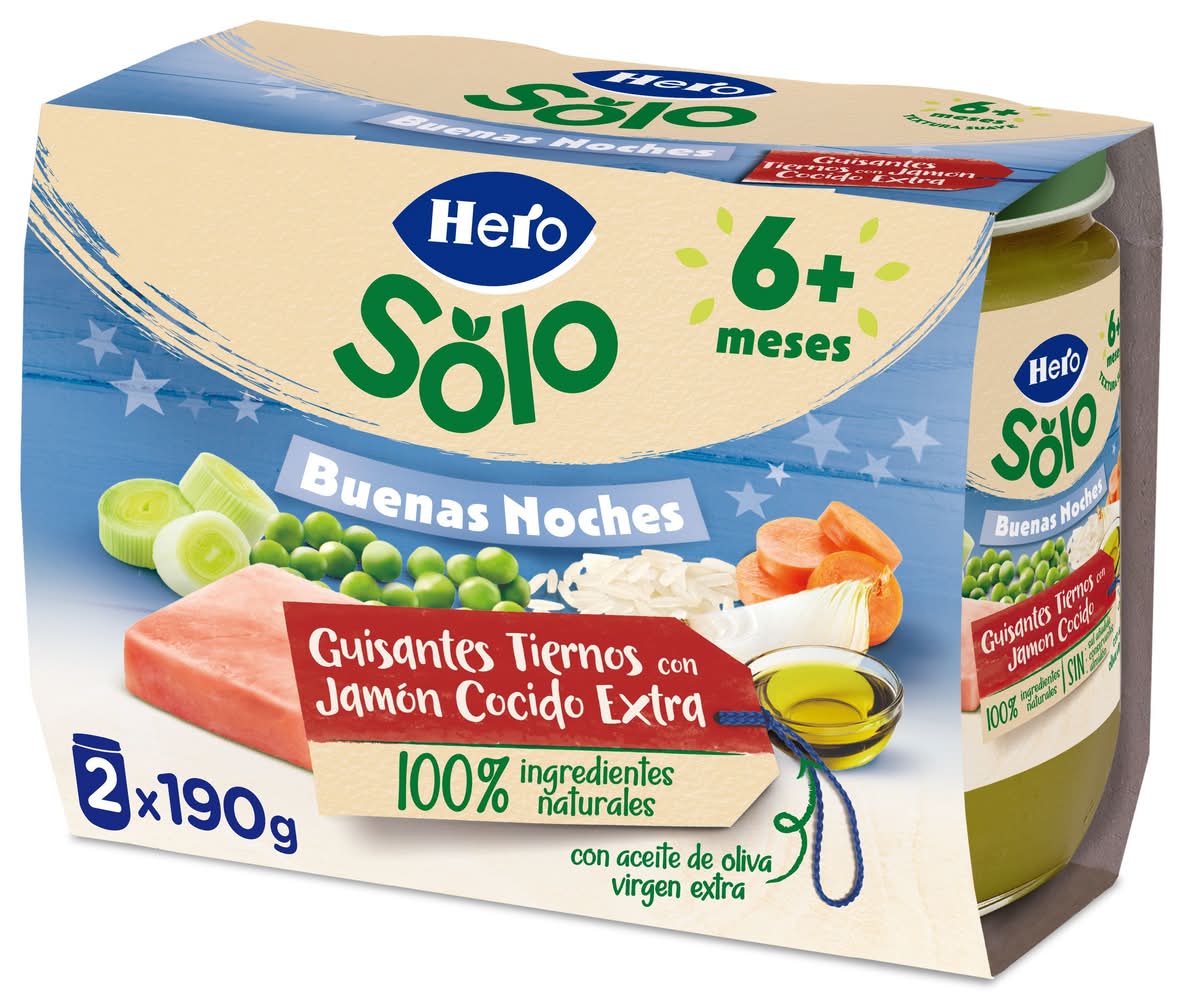 Papilla guisantes tiernos con jamon extra · Hero Baby (2 x 190 g)