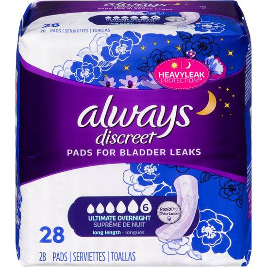 Always Discreet Discreet Incontinence Pads Ultimate Overnight Long Length (28 pieces)