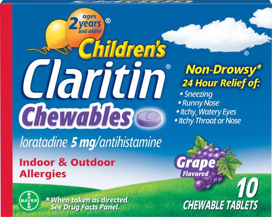 Claritin Children's Loratadine 5 mg Grape Flavored Allergy Chewables (10 ct)