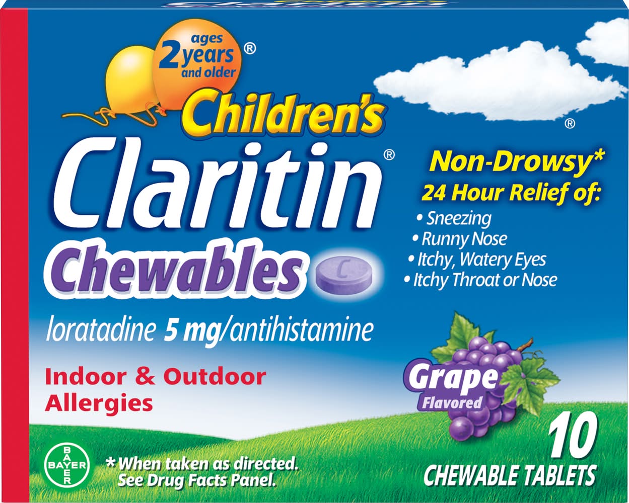 Claritin Children's Loratadine 5 mg Allergy Chewables Tablets Ages 2+ Years, Grape (0.4 oz, 10 ct)