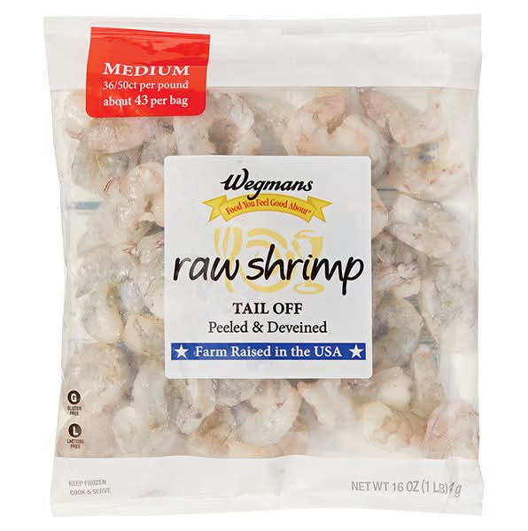 Wegmans Medium Raw Tail Off, Peeled & Deveined Shrimp