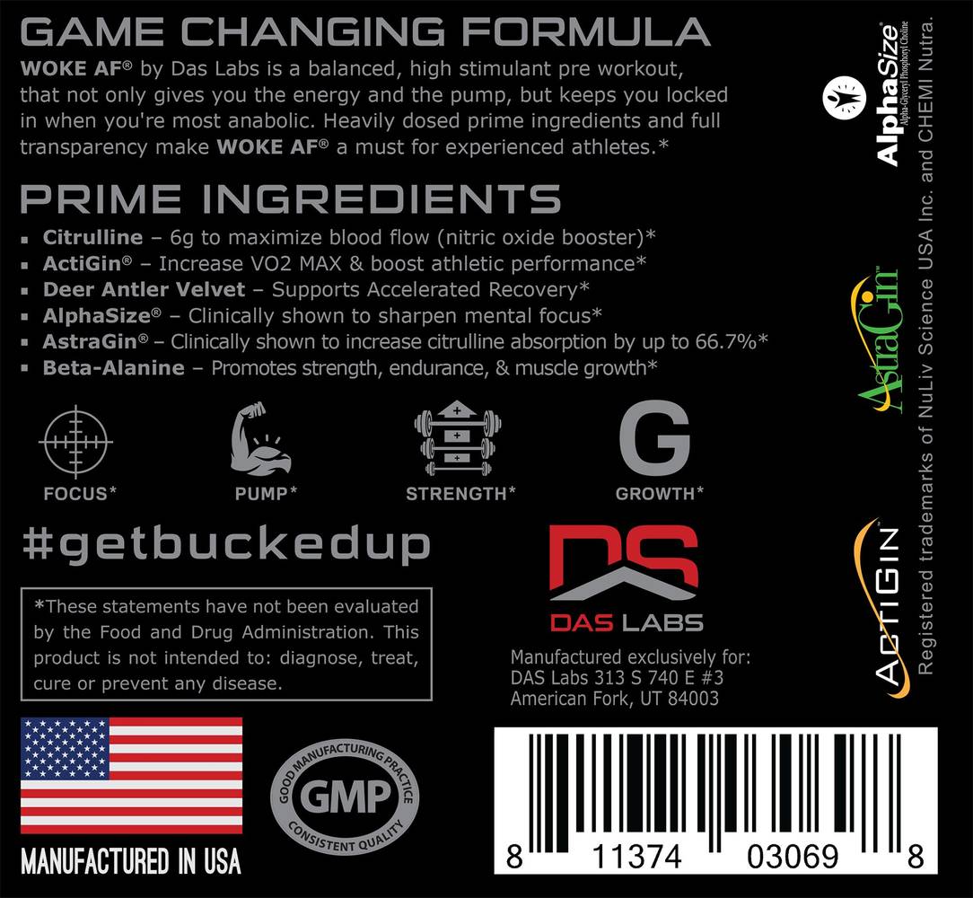 Woke Af High-Stimulant Pre-Workout - Blood Raz (12.43 Oz. / 30 Servings)