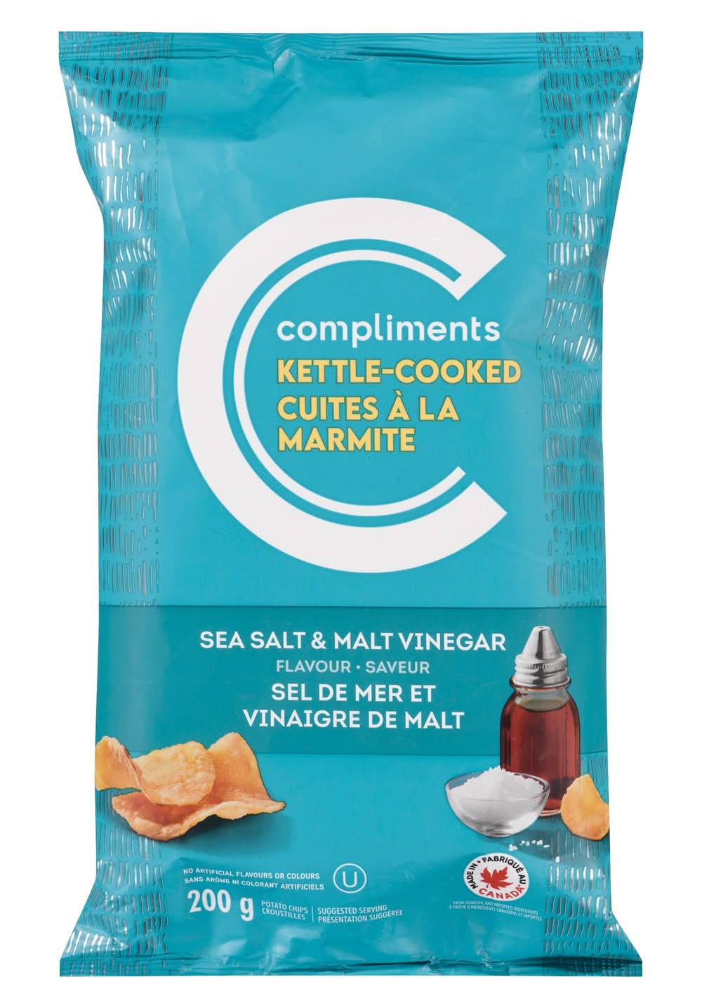 Compliments Kettle Cooked Potato Chips, Sea Salt-Malt Vinegar (200 g)