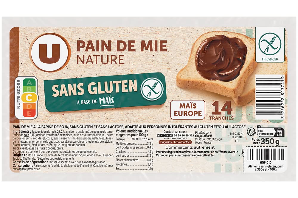 Les Produits U - Pain de mie nature sans gluten et sans lactose (14)