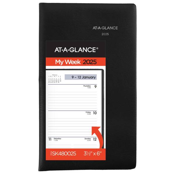 AT-A-GLANCE 2025 Dayminder Poly Cover Weekly Planner, Black