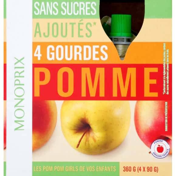 Monoprix Purée De Pommes Sans Sucres Ajoutés 4X90G Les 4 Gourdes De 90 G