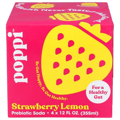 Poppi Strawberry Lemon Prebiotic Soda 4 Pack Case