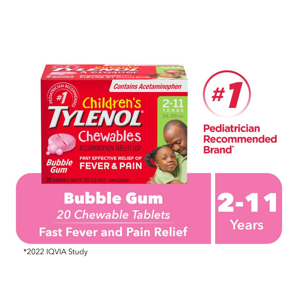 Tylenol Children's Chewables, Bubble Gum, (20 g)