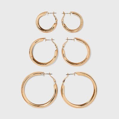 Wild Fable Wide Hoop Earring Set, Women (3 ct)