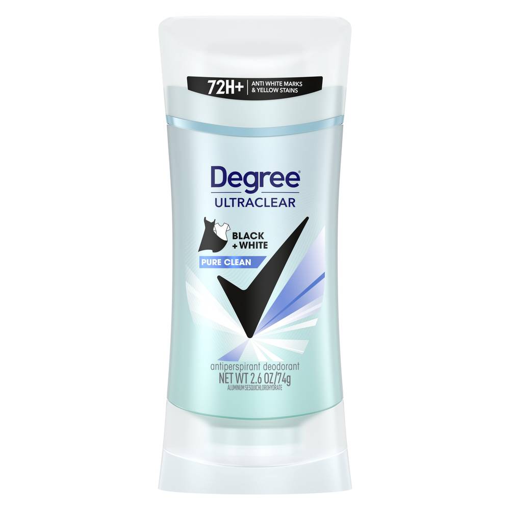 Degree Ultraclear 72-Hour Black + White Antiperspirant & Deodorant Stick, Pure Clean, 2.6 Oz