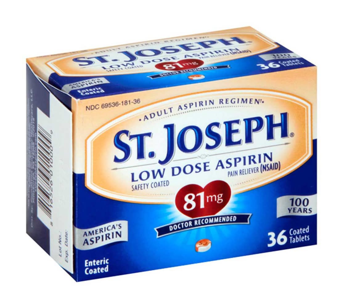 St. Joseph Low Dose Aspirin 81mg Coated Tablets 36 Ct