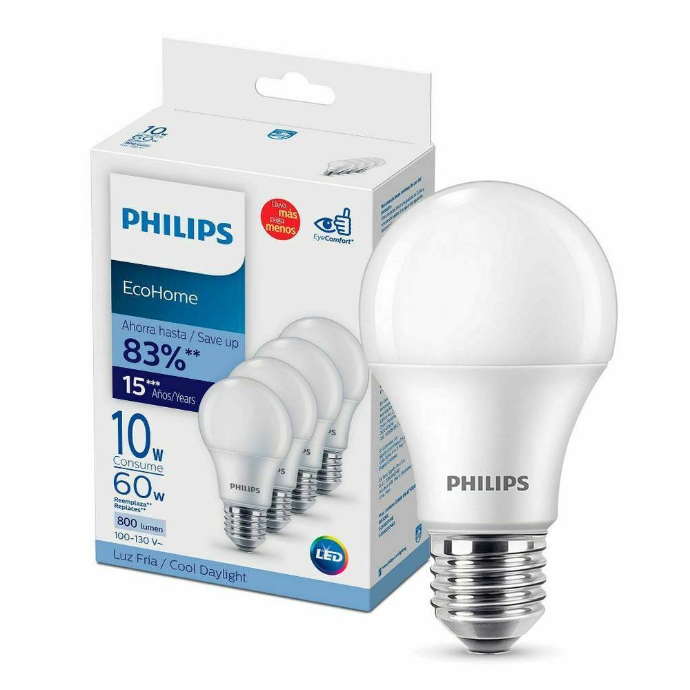 Philips focos led ecohome luz fría 10w (4 un)