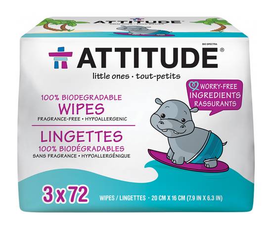 Attitude 100% Biodegradable Baby Wipes (216 unit, fragrance-free)