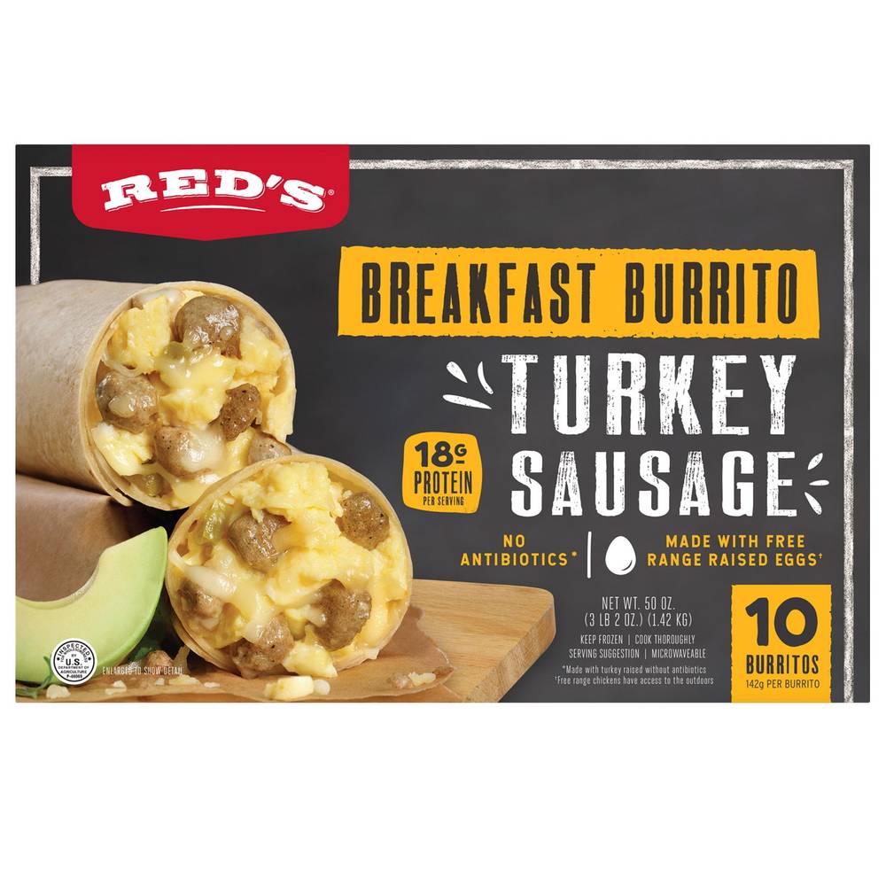 Red's Turkey Sausage Egg & Three Cheese Breakfast Burrito (10 ct)