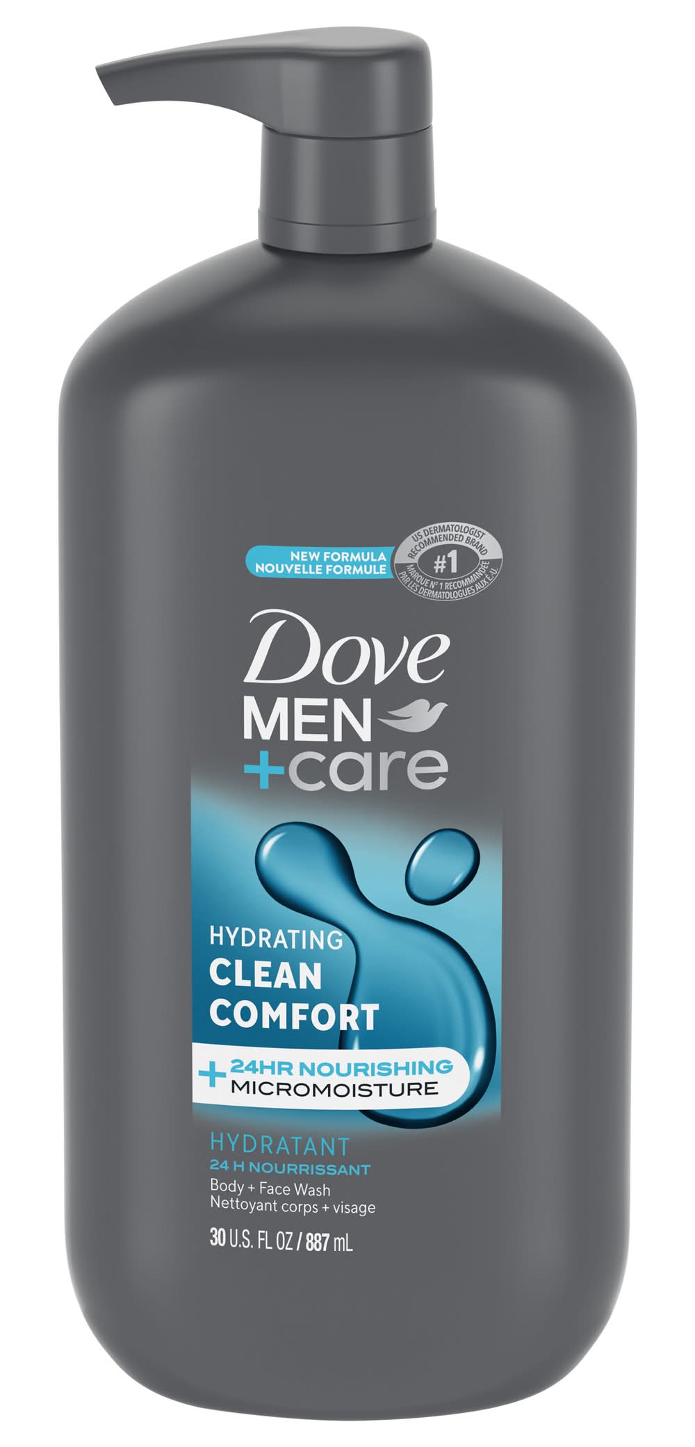 Dove Micromoisture Hydrating Clean Comfort Body & Face Wash, Clean Comfort, Men (30 fl oz)