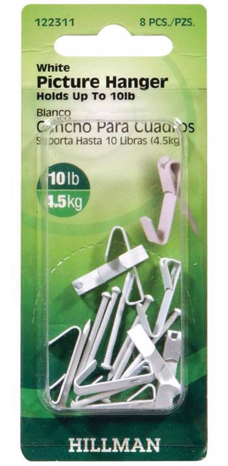 Hillman Steel-Plated White Conventional Picture Hanger 10 Lb 8 Pk