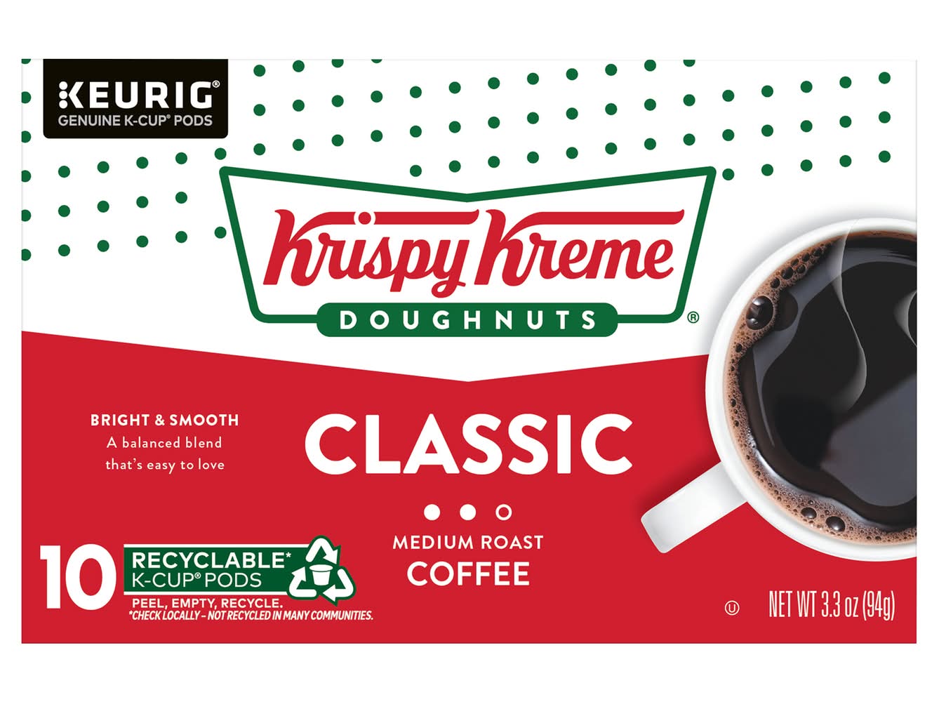 Krispy Kreme Doughnuts Classic Medium Roast K Cup Coffee Pods (3.3 oz, 10 ct)