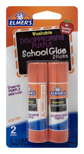 Elmers Washable Disappearing Purple School Glue Sticks 2-.21 Oz Sticks