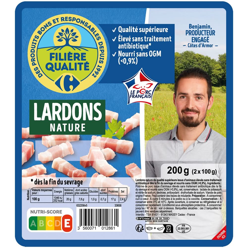 Carrefour Extra - Lardons nature de porc (2 x 100g)