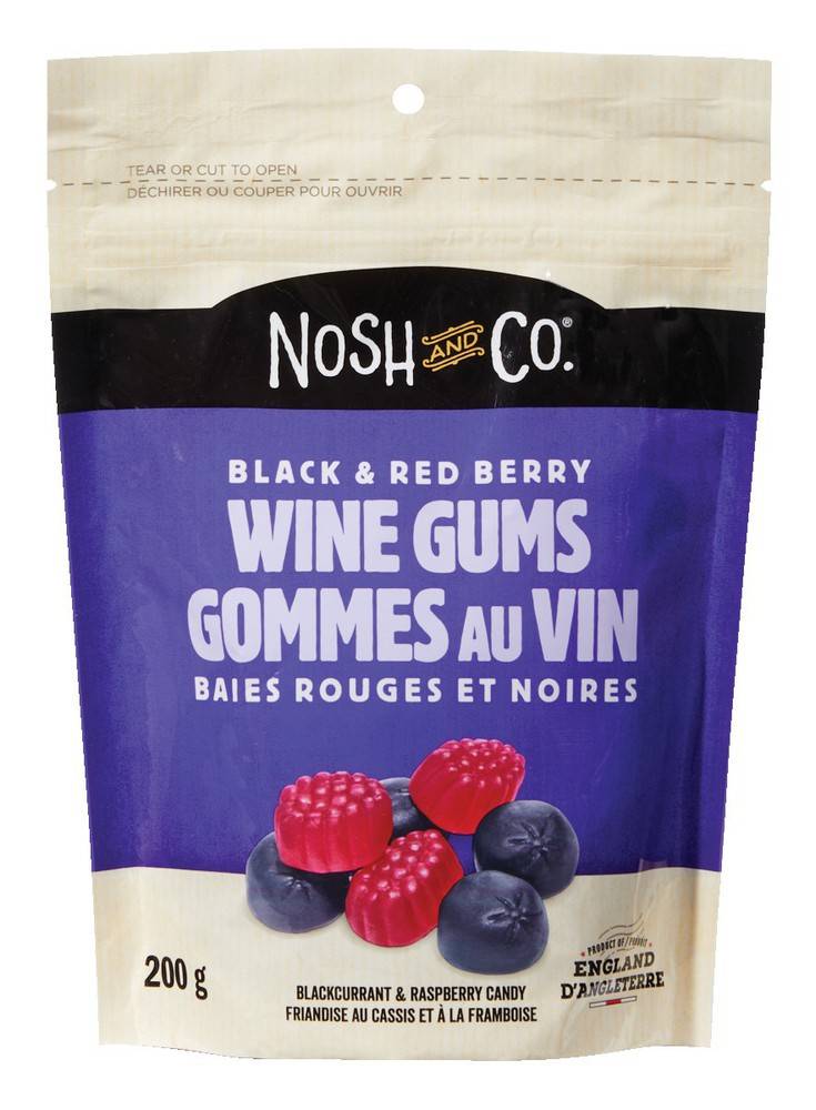 Nosh & Co Red and Black Wine Gums, Blackcurrant - Raspberry (200 g)