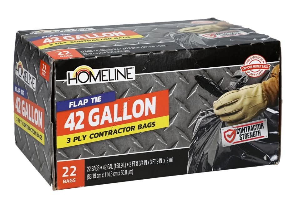 Homeline 42 Gallon Flap Tie Contractor Bags, 22 ct.