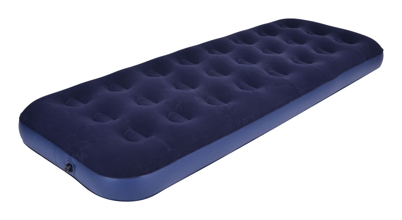 All Set Blue Single Sized Flocked Airbed Inflatable Camping Mattress
