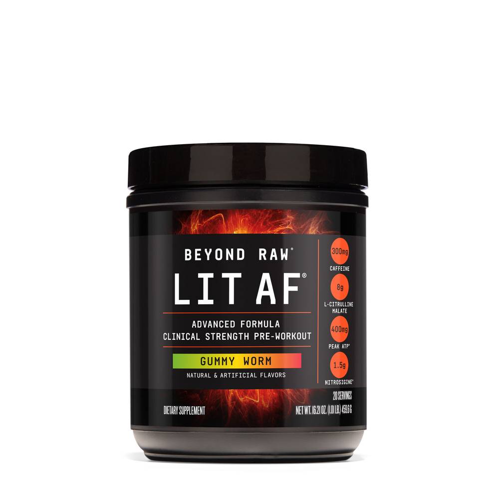 Beyond Raw Lit Af Pre Workout Protein Powder, Gummy Worm (16.21 oz)