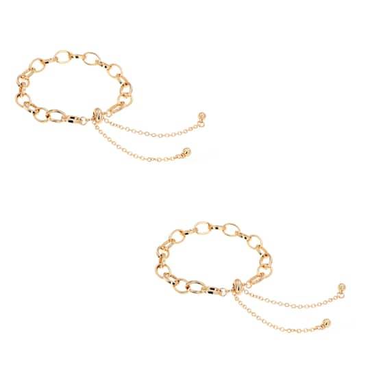 Bead Landing Cable Slider Charm Bracelets, 0.29 in, Gold (2 ct)