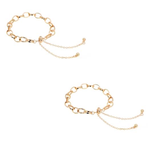Bead Landing Cable Slider Charm Bracelets, 0.29 in, Gold (2 ct)