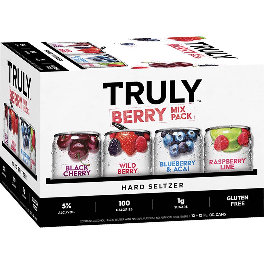 Truly Berry Mix Hard Seltzer Variety pack, Cherry Wild Berry Blueberry Strawberry Lime (12 x 12 fl oz)