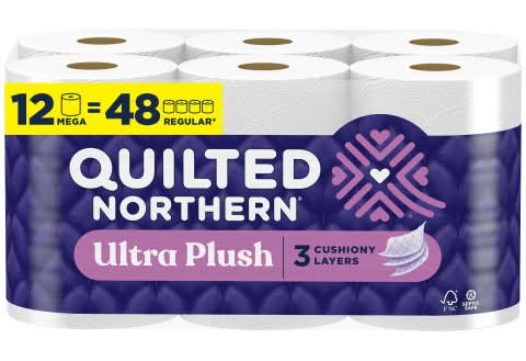 Quilted Northern Ultra Plush 3-ply Mega Roll Premium Unscented Bathroom Tissues, 3.8x4 in (12 ct)