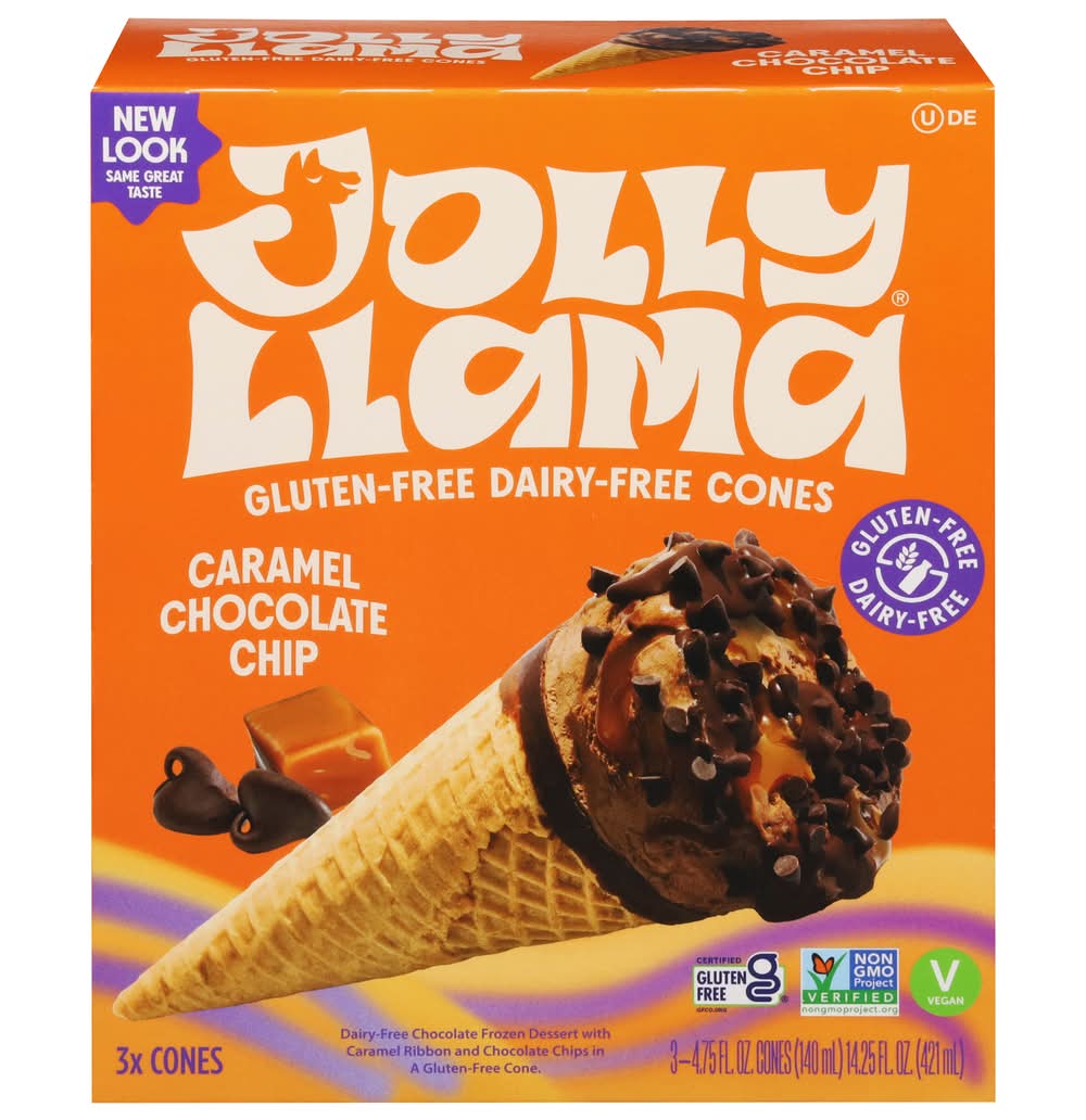 Jolly Llama Ice Cream Cones, Caramel Chocolate Chip (3 x 4.75 fl oz)