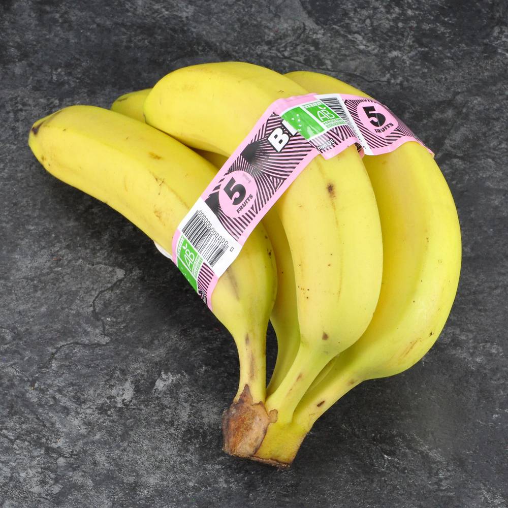 Banane Cavendish BIO, calibre P14, cat?gorie 2, Republique Dominicaine, ruban 5 fruits