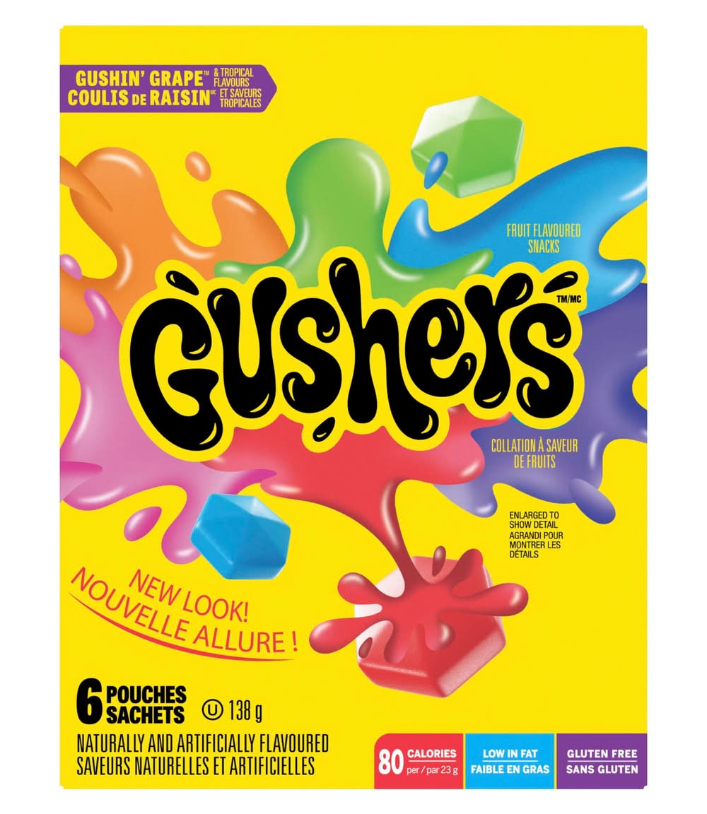 Gushers collations aux fruits - fruit snacks (6 pièces) (coulis de raisin-tropical)