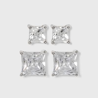 A New Day Cubic Zirconia Duo Stud Earring Set, Silver (2 ct)
