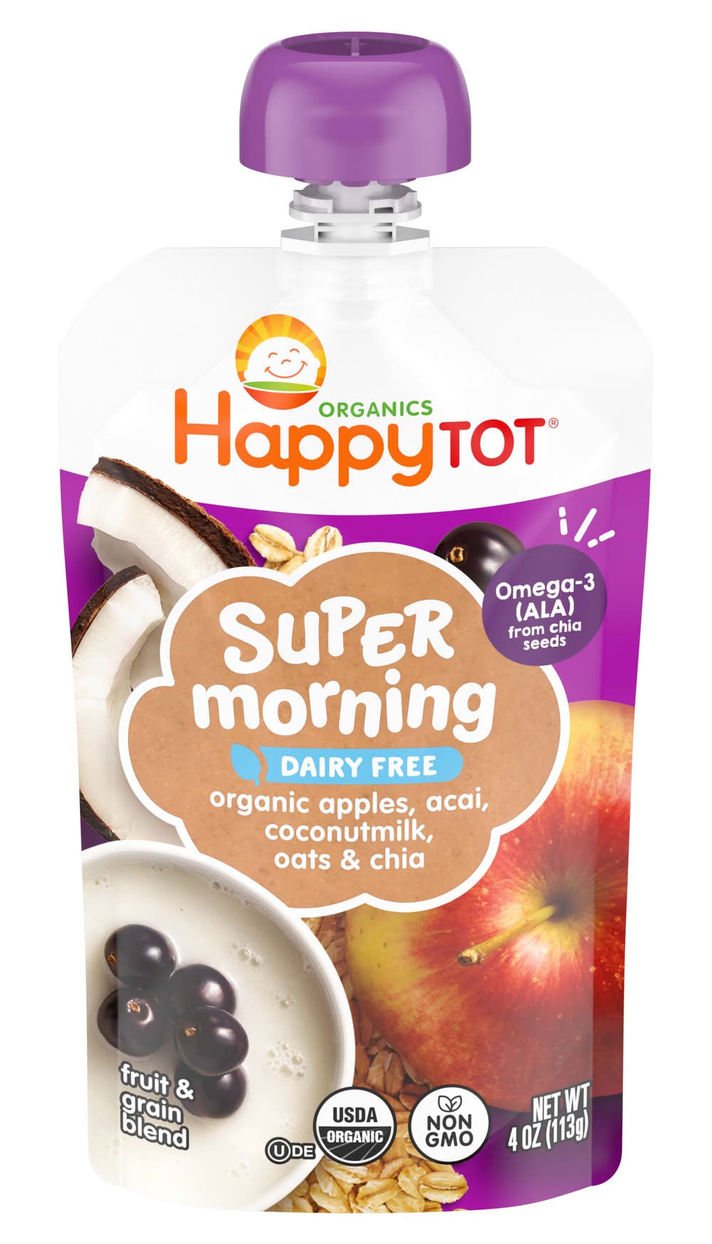 Happy Baby Organics 4 Tots & Tykes Super Morning Fruit & Grain Blend (4 oz)
