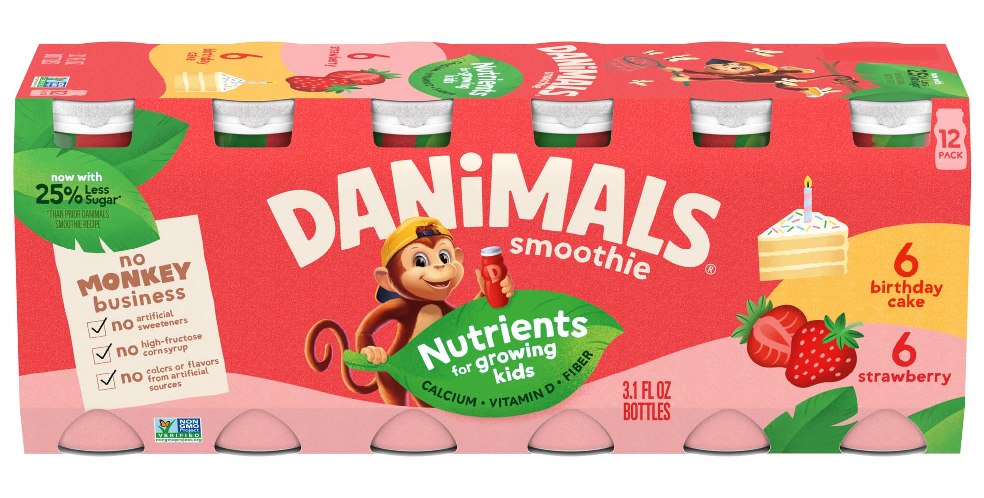 Danimals Yogurt Drink Variety pack, Strawberry- Birthday Cake (12 x 3.1 fl oz)